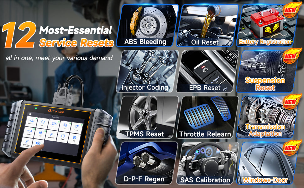 FOXWELL NT726 OBD2 Scanner All System Code Reader Scan Tool 12+ Service Reset OBD2 Diagnostic Scan Tool Lifetime WiFi Update