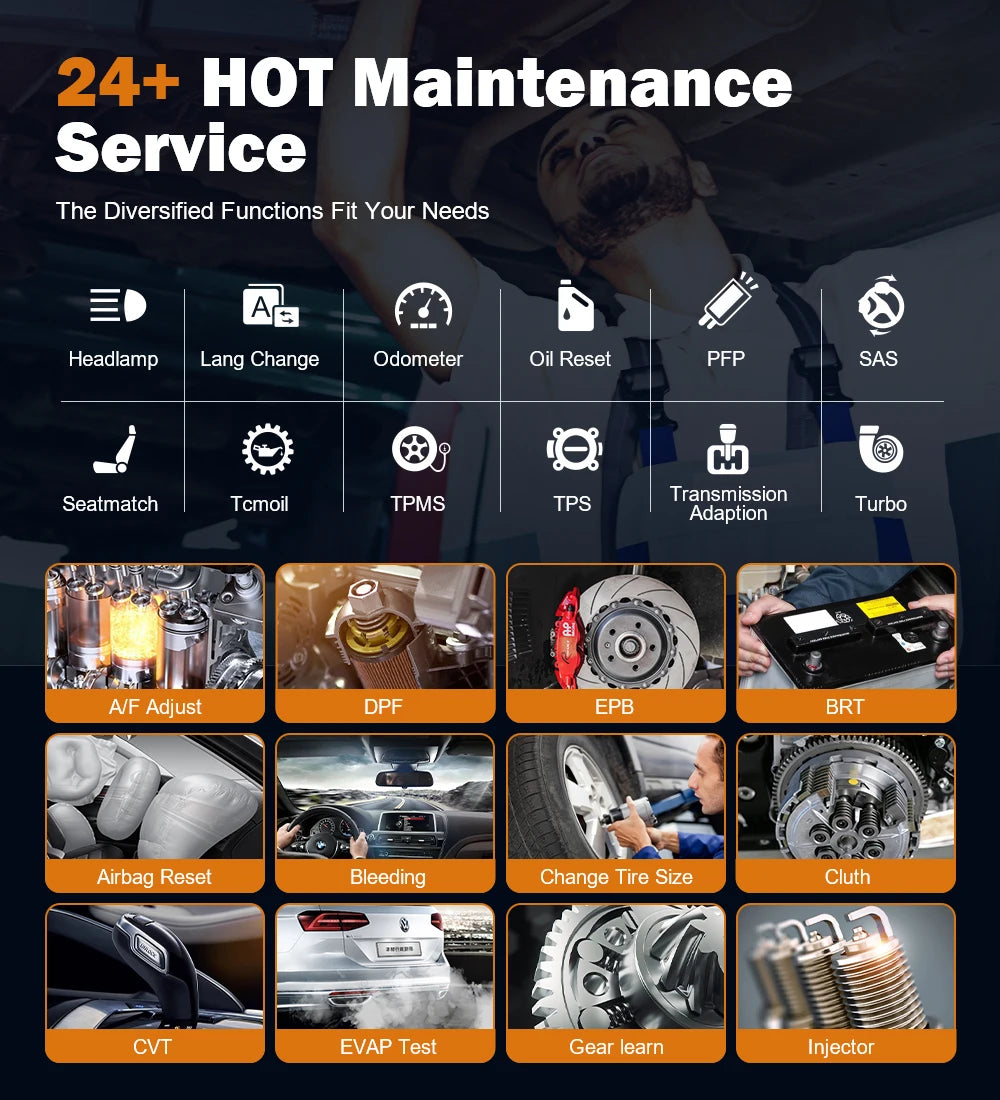 Foxwell GT60 OBD2 Automotive Scanner Full System Active Testing A/F Oil SRS DPF monitor EPB 24 Reset Service Car Diagnostic Tool