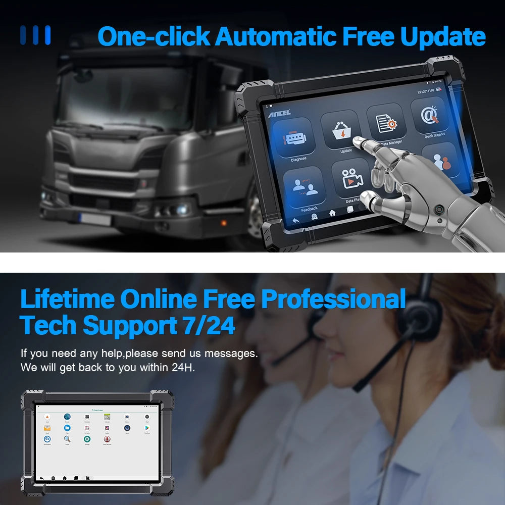 ANCEL X7 HD Heavy Duty Truck OBD2 Automotive Scanner Full System 12V 24V Oil D-P-F Regen ECU Reset OBD2 Truck Diagnostic Tools 