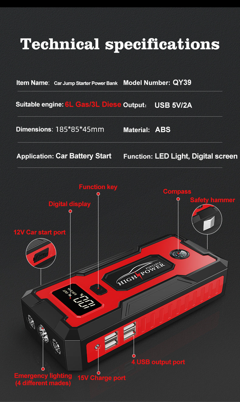12V Power Bank 98000mAh Jumpstarter Auto Buster Emergency Booster Car Charger Jump Start Car Starting Device Battery