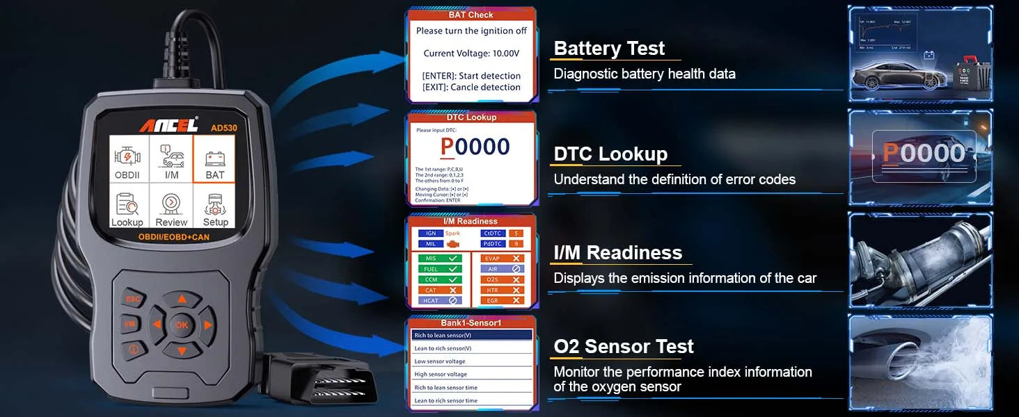 2025 ANCEL AD530 Automotive OBD2 Scanner Professional Car Code Reader Battery Tester Check Engine OBD 2 Car Diagnostic Scan Tool