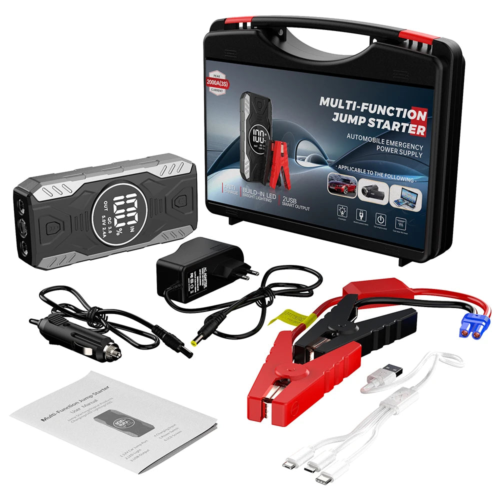 2000A Start Power Bank 39800mAh Jump Starter Car Booster External Battery 12V Starting Device for Petrol Diesel Powerbank