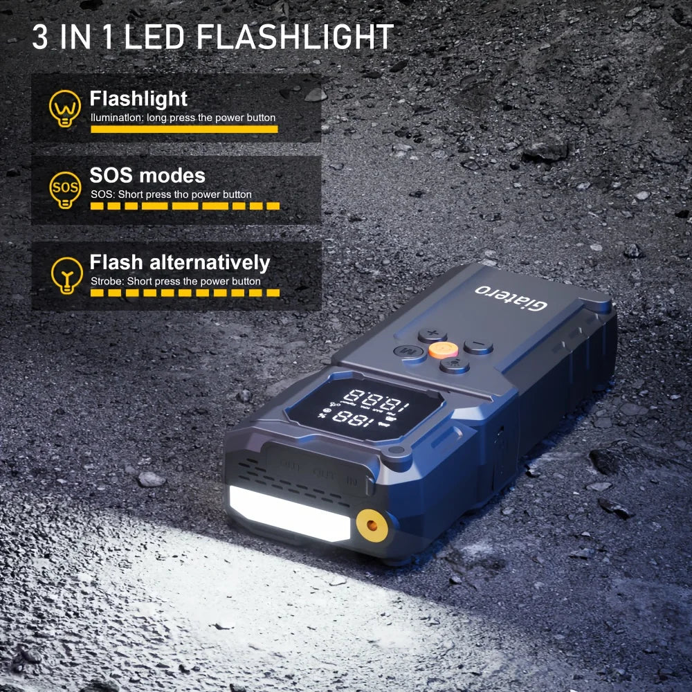 Car Jump Starter With Air Compressor,5000A Battery Jump Starter Pack, Power Bank USB QC3.0 Battery Booster Jumper Tire Inflator