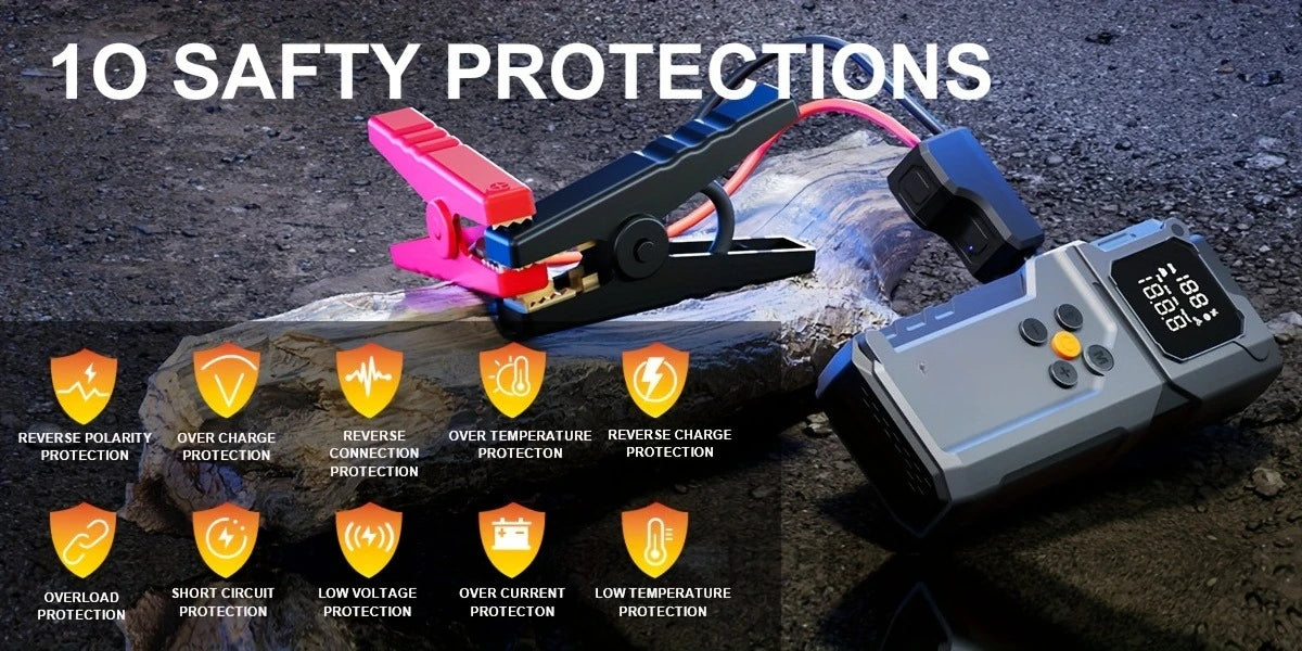 Car Jump Starter With Air Compressor,5000A Battery Jump Starter Pack, Power Bank USB QC3.0 Battery Booster Jumper Tire Inflator