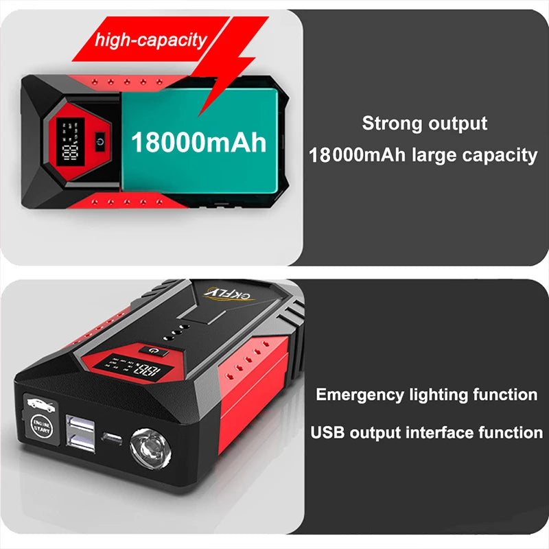 GKFLY 18000mAh Portable Car Jump Starter Power Bank Car Booster Charger 12V 2000A Starting Device Petrol Diesel Car Booster