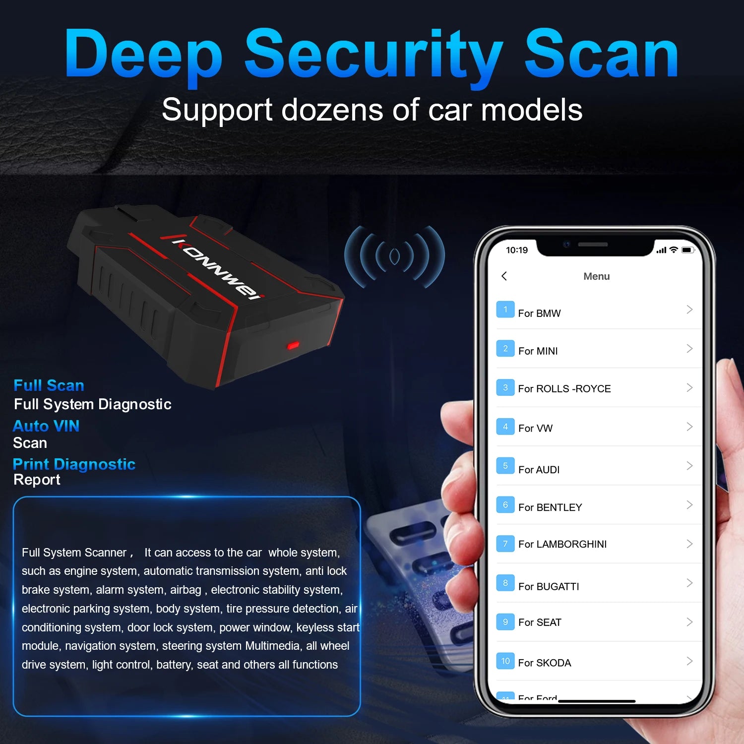 Newest Products Car All System Scanner KONNWEI MAXOBD Bluetooth 5.0 For Android And Ios Both With Free MAXOBD App On Mobile