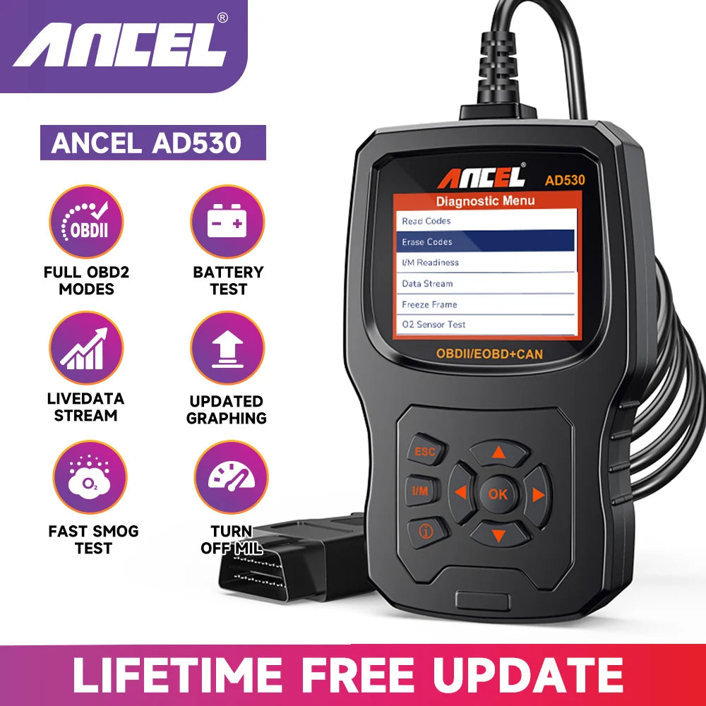 2025 ANCEL AD530 Automotive OBD2 Scanner Professional Car Code Reader Battery Tester Check Engine OBD 2 Car Diagnostic Scan Tool