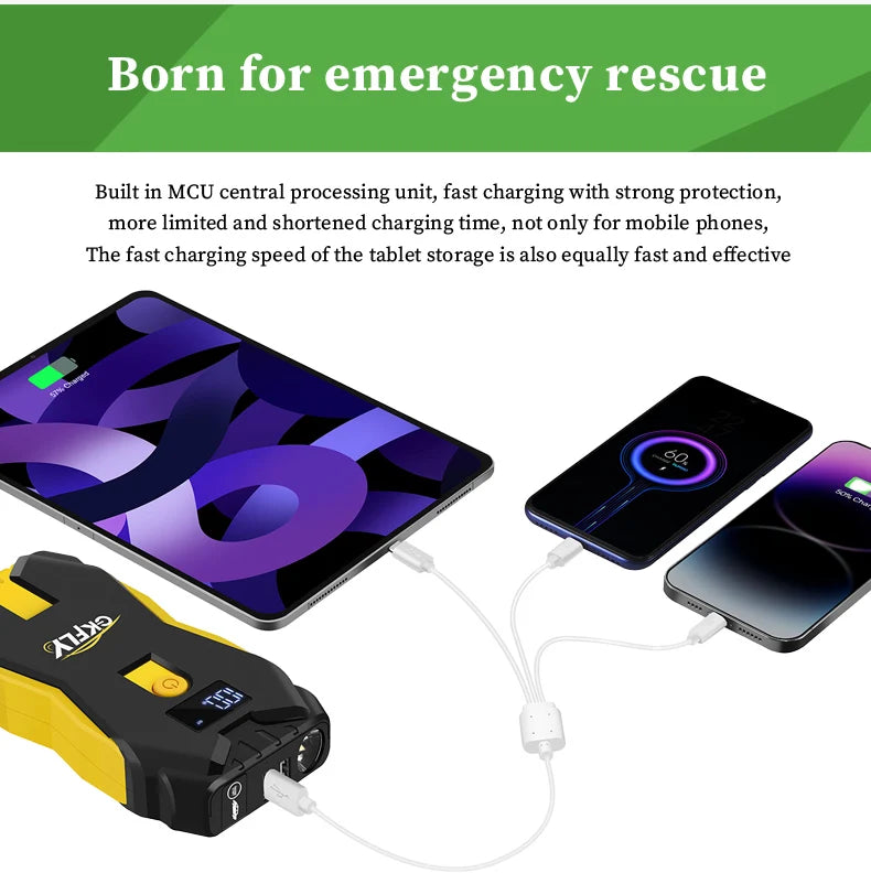 GKFLY Jump Starter Power Bank 800A /1200A Portable Car Battery Starter For 12V Car Emergency Booster Starter Starting Device