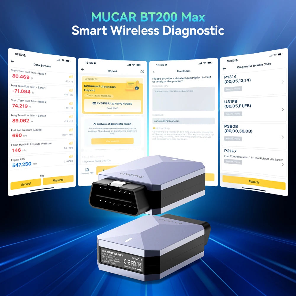 Lifetime Free Update MUCAR BT200 Max OBD2 Scanner CAN FD Bi-Directional Control All System Diagnostic Tool 15 Reset for All Cars