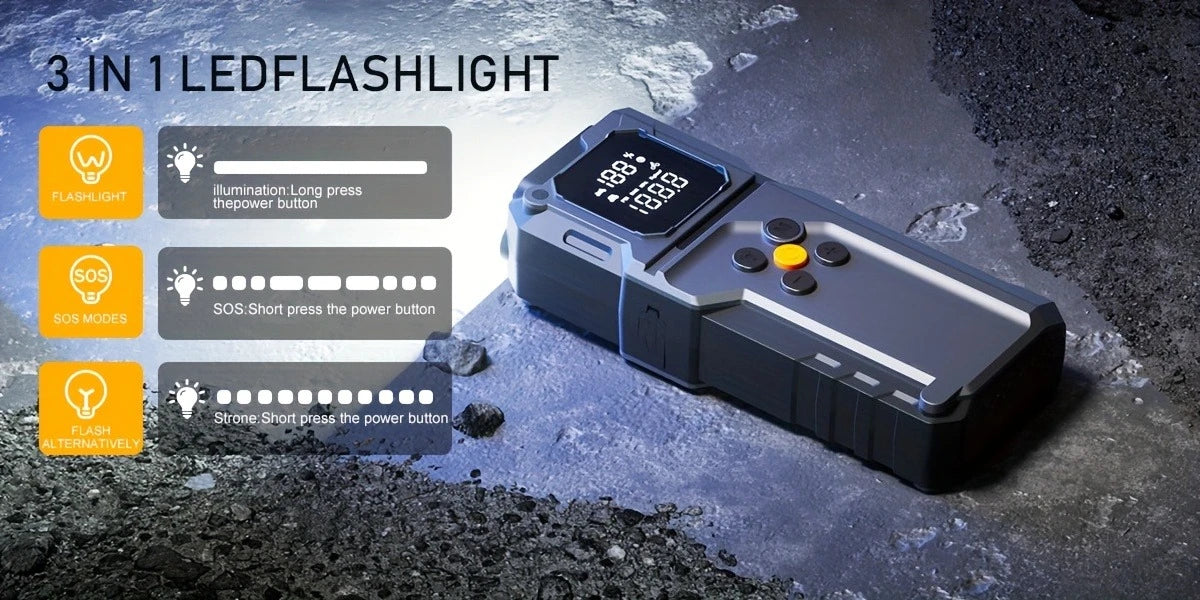 Car Jump Starter With Air Compressor,5000A Battery Jump Starter Pack, Power Bank USB QC3.0 Battery Booster Jumper Tire Inflator