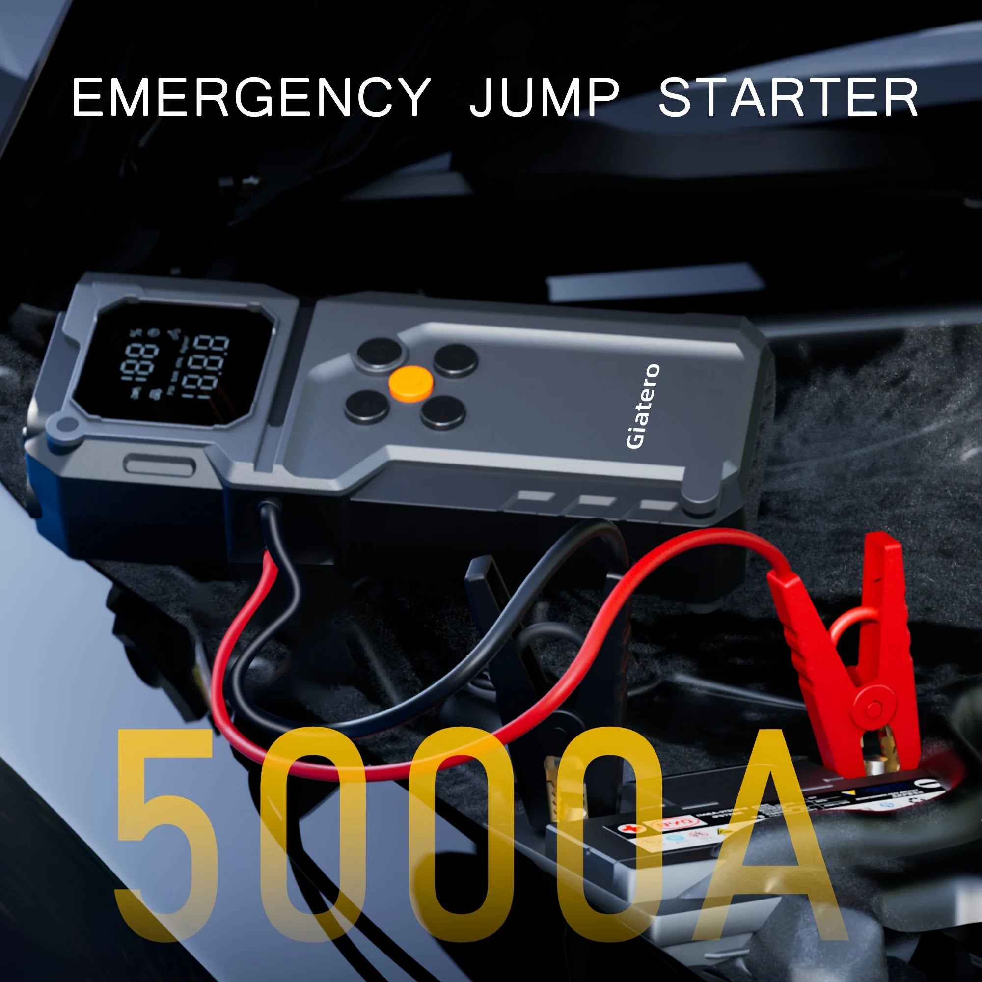 Car Jump Starter With Air Compressor,5000A Battery Jump Starter Pack, Power Bank USB QC3.0 Battery Booster Jumper Tire Inflator