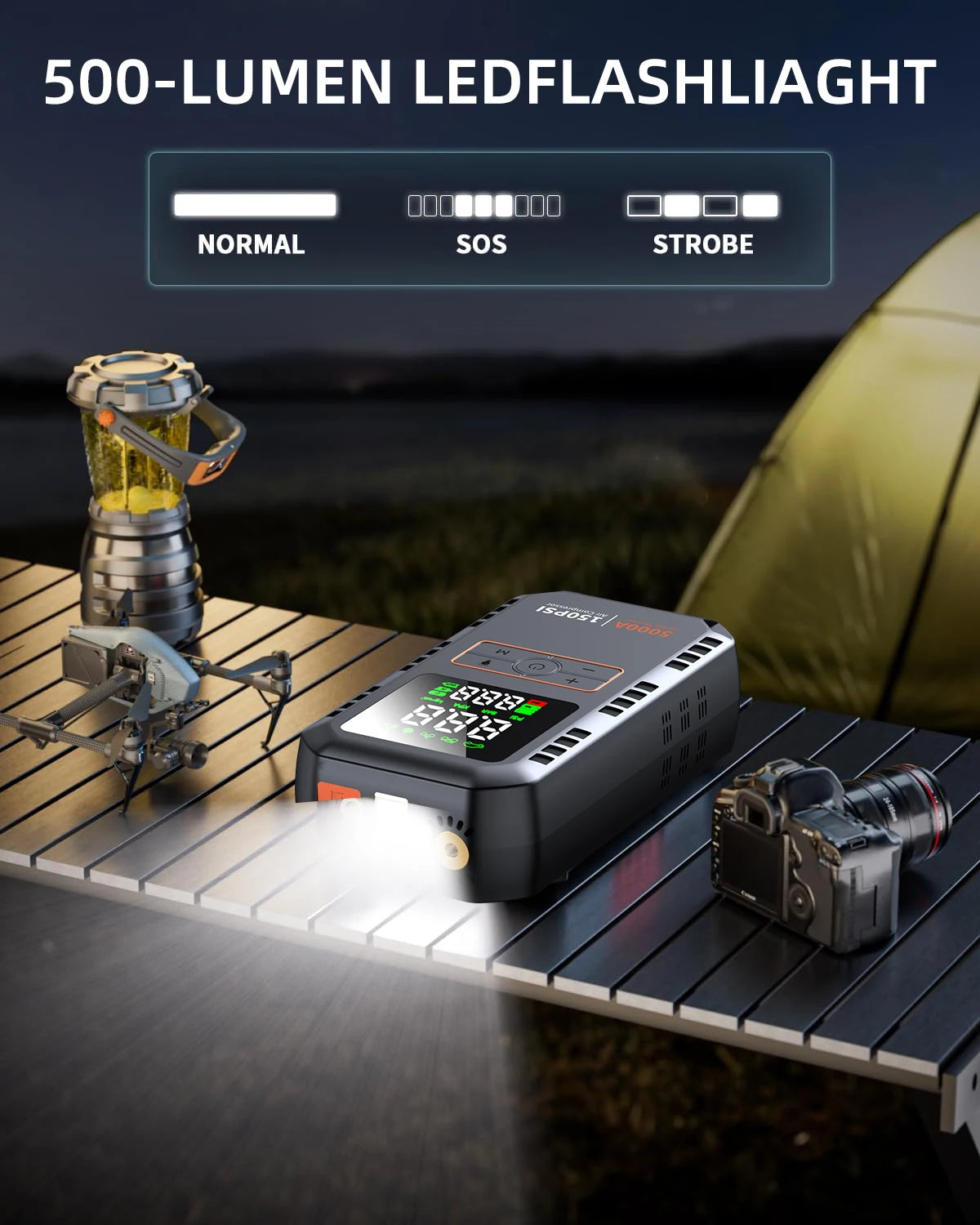 4-IN-1 Car Jump Starter with Air Compressor Peak 5000A Auto Battery Booster 150PSI Air Pump Portable Power Bank Tire Inflator