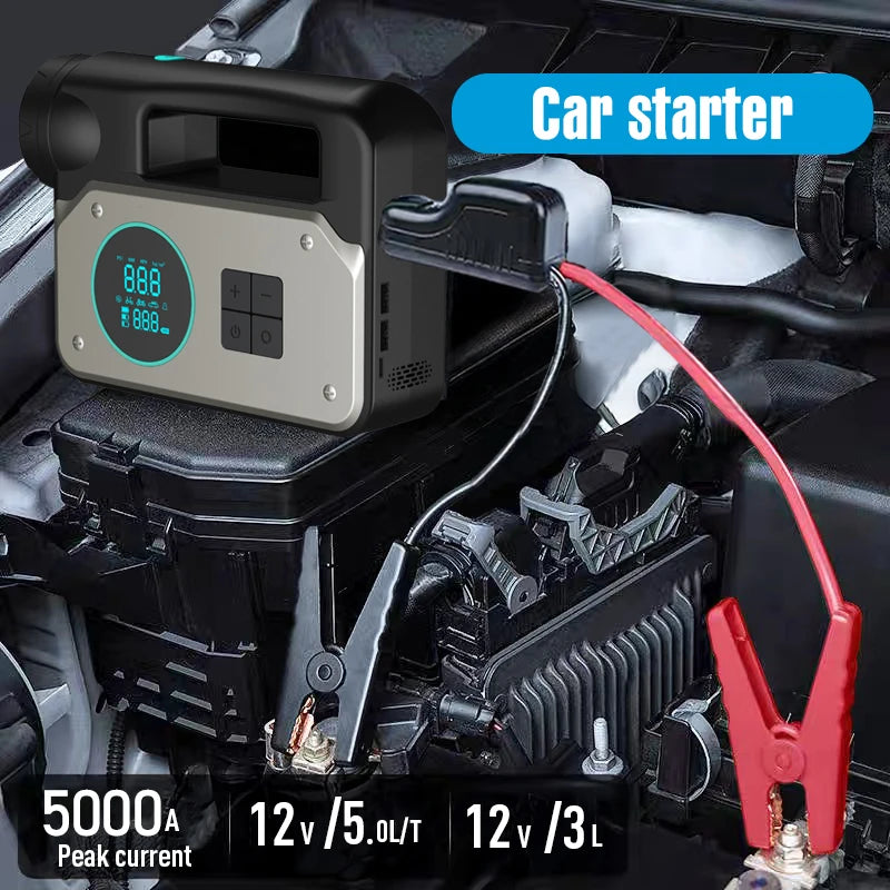 Car Jump Starter & Air Inflator - 10.2 Bar Fast Fill, -40°C Low-Temp Work 12V Lead-Acid Battery, LED Flashlight & USB Charger