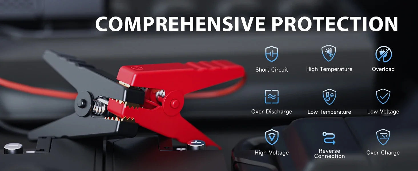 Car Jump Starter & Air Inflator - 10.2 Bar Fast Fill, -40°C Low-Temp Work 12V Lead-Acid Battery, LED Flashlight & USB Charger