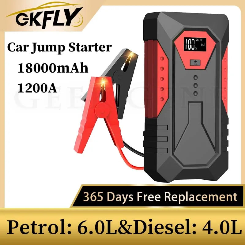 GKFLY Jump Starter Power Bank 800A /1200A Portable Car Battery Starter For 12V Car Emergency Booster Starter Starting Device