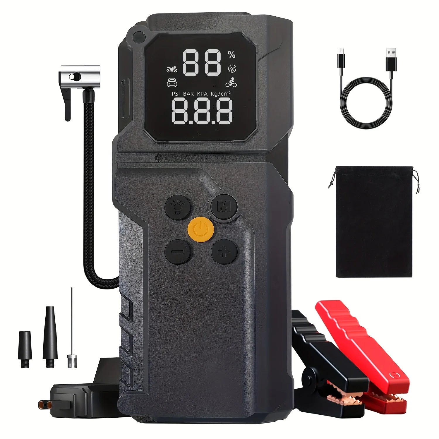 Car Jump Starter With Air Compressor,5000A Battery Jump Starter Pack, Power Bank USB QC3.0 Battery Booster Jumper Tire Inflator