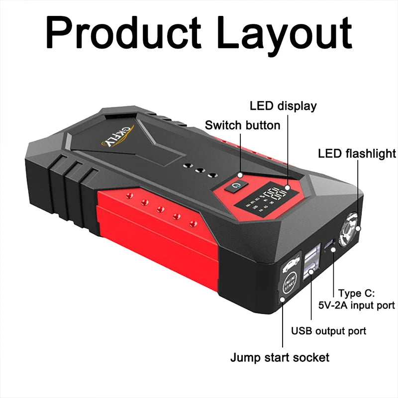 GKFLY 18000mAh Portable Car Jump Starter Power Bank Car Booster Charger 12V 2000A Starting Device Petrol Diesel Car Booster
