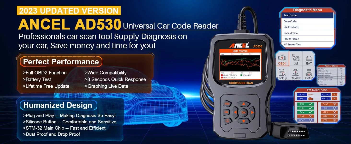 2025 ANCEL AD530 Automotive OBD2 Scanner Professional Car Code Reader Battery Tester Check Engine OBD 2 Car Diagnostic Scan Tool