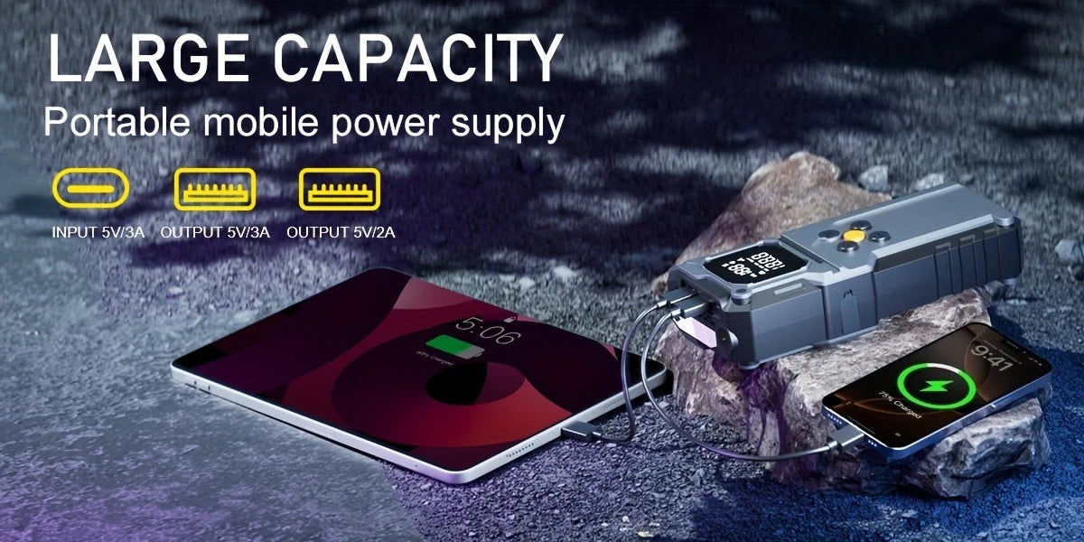 Car Jump Starter With Air Compressor,5000A Battery Jump Starter Pack, Power Bank USB QC3.0 Battery Booster Jumper Tire Inflator