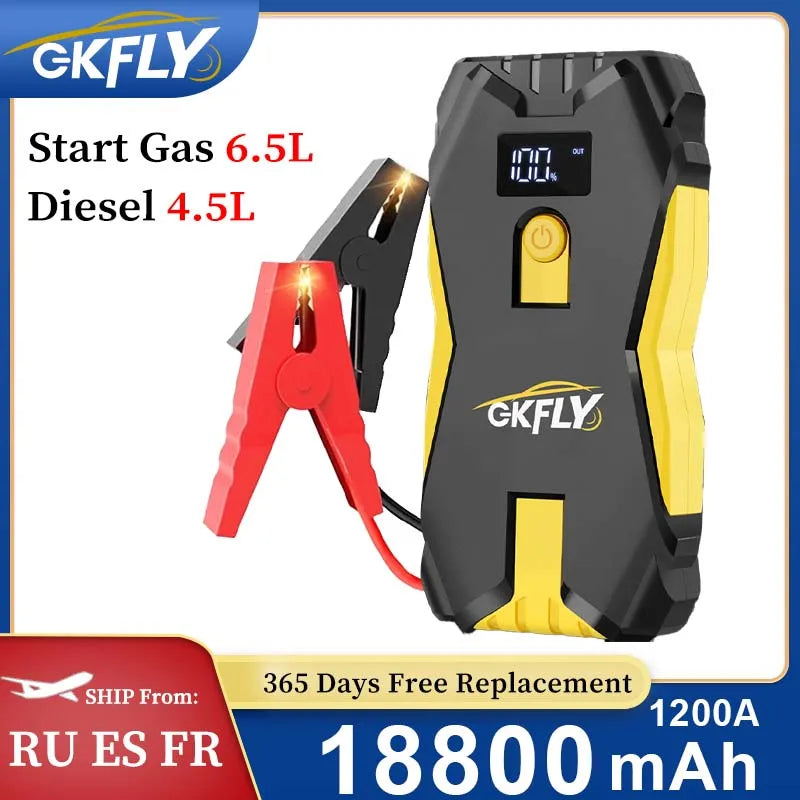 GKFLY Jump Starter Power Bank 800A /1200A Portable Car Battery Starter For 12V Car Emergency Booster Starter Starting Device