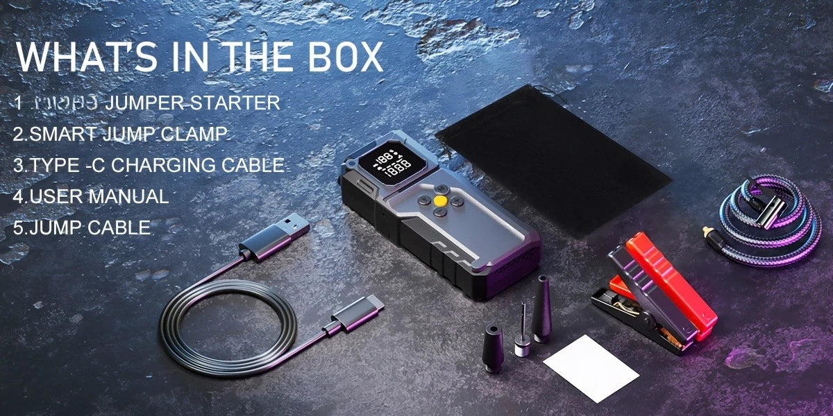 Car Jump Starter With Air Compressor,5000A Battery Jump Starter Pack, Power Bank USB QC3.0 Battery Booster Jumper Tire Inflator