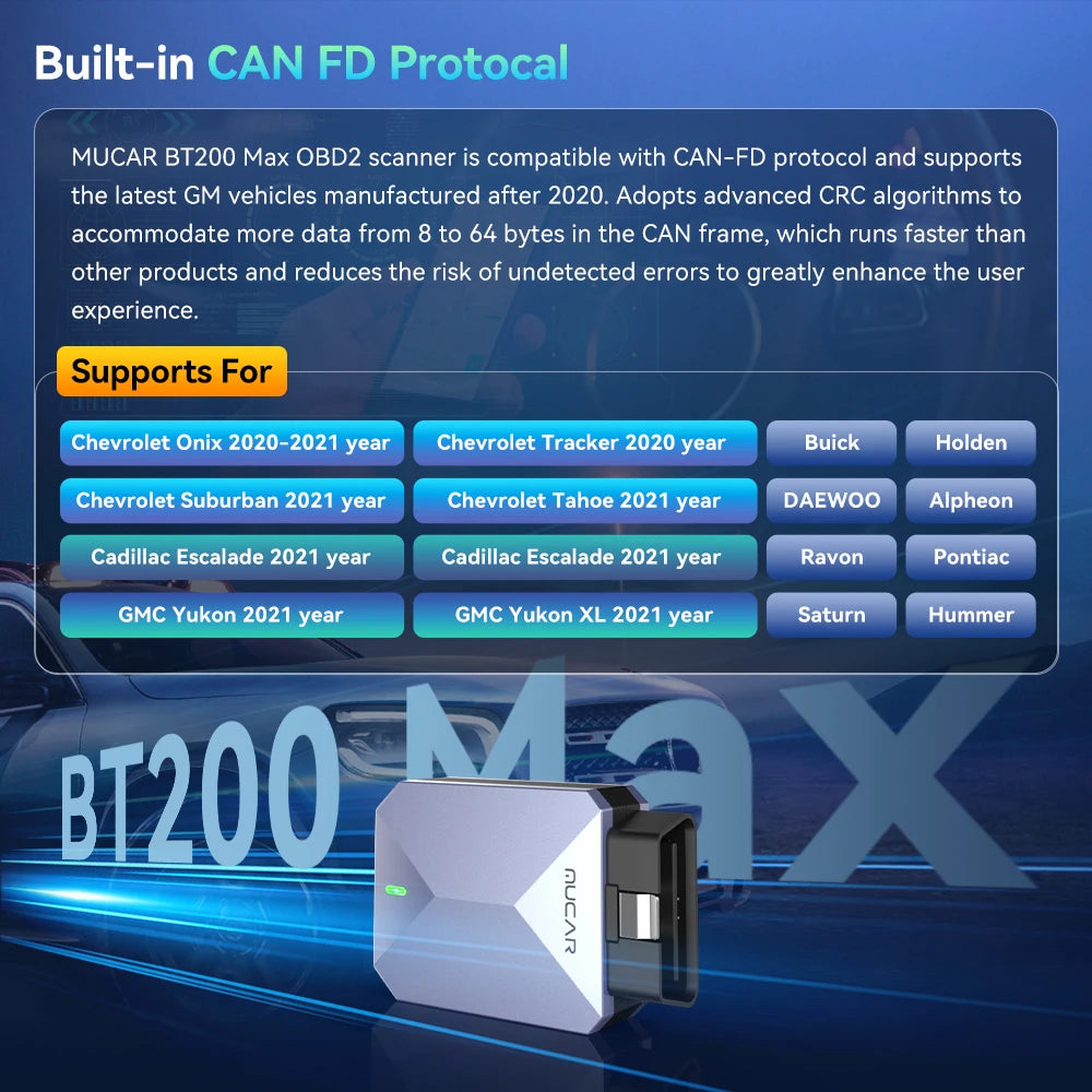Lifetime Free Update MUCAR BT200 Max OBD2 Scanner CAN FD Bi-Directional Control All System Diagnostic Tool 15 Reset for All Cars