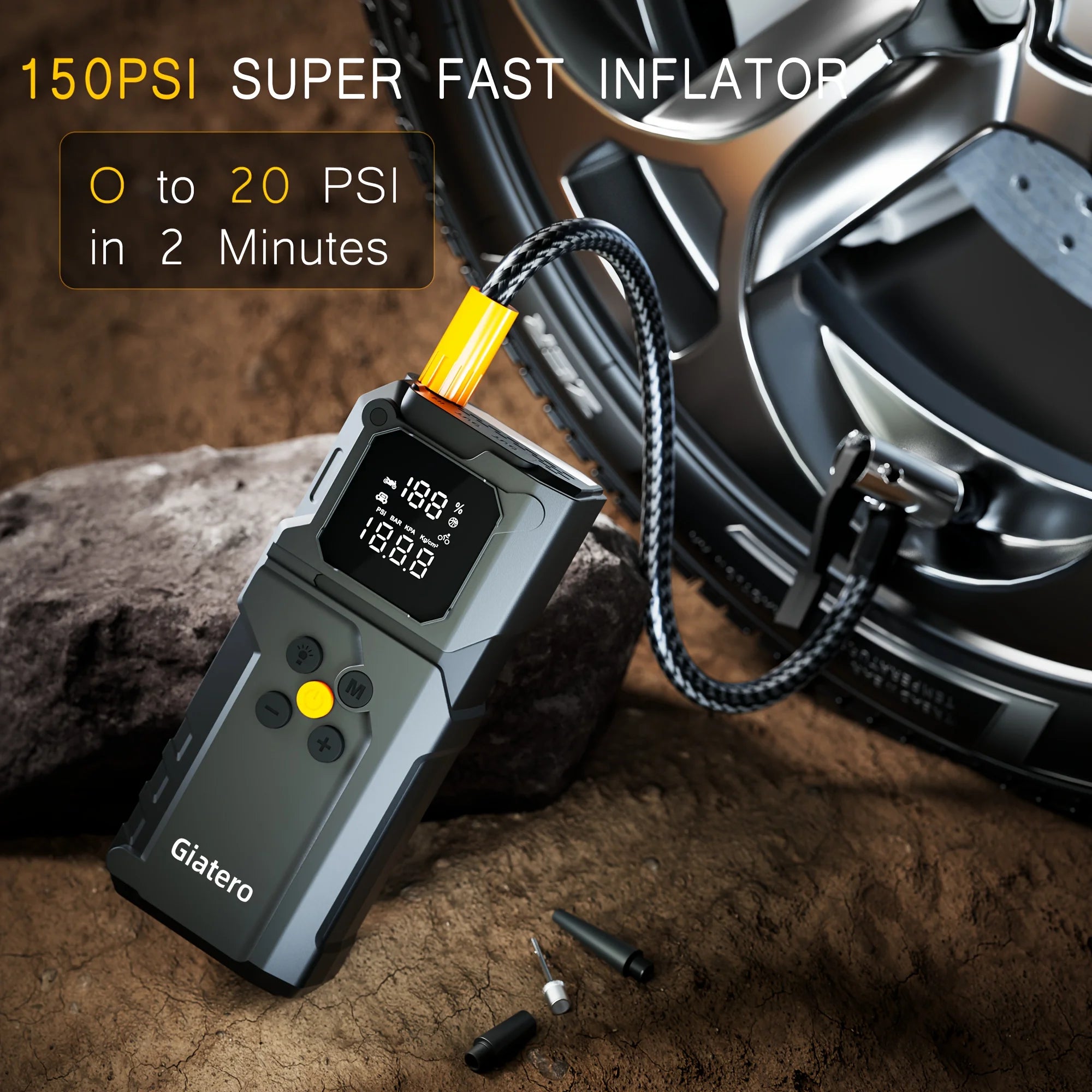 Car Jump Starter With Air Compressor,5000A Battery Jump Starter Pack, Power Bank USB QC3.0 Battery Booster Jumper Tire Inflator