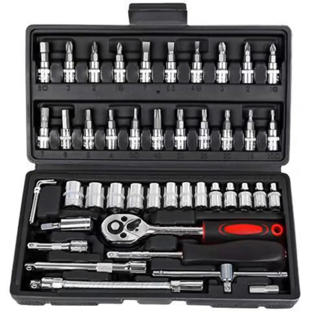 46-piece Auto Repair Combination Ratchet Wrench Toolbox, Auto Maintenance Vehicle-mounted Socket Repair Set Tools