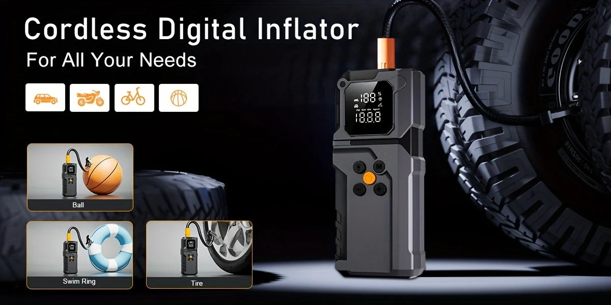 Car Jump Starter With Air Compressor,5000A Battery Jump Starter Pack, Power Bank USB QC3.0 Battery Booster Jumper Tire Inflator