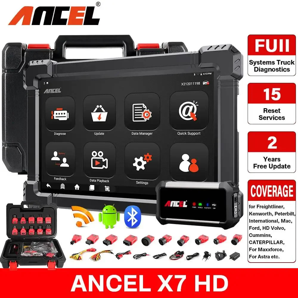 ANCEL X7 HD Heavy Duty Truck OBD2 Automotive Scanner Full System 12V 24V Oil D-P-F Regen ECU Reset OBD2 Truck Diagnostic Tools 
