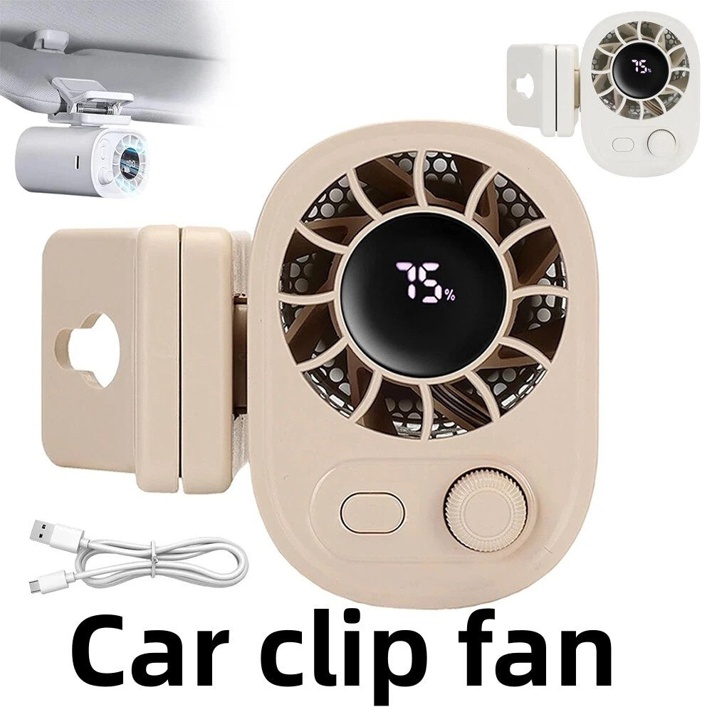 Hipacool Portable Car Clip Fan 360° Rotatable 100 Speed Wind 12V USB Rechargeable Electric Fan Low Noise Mini Fan Clamp Anywhere