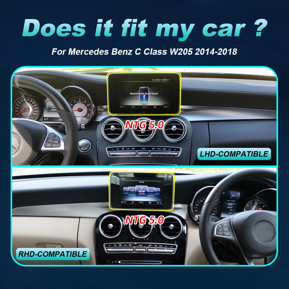 Android 14 Wireless CarPlay For Mercedes Benz C Class W205 Screen Android Auto Multimedia Navigation GPS SWC DSP 4G WiFi