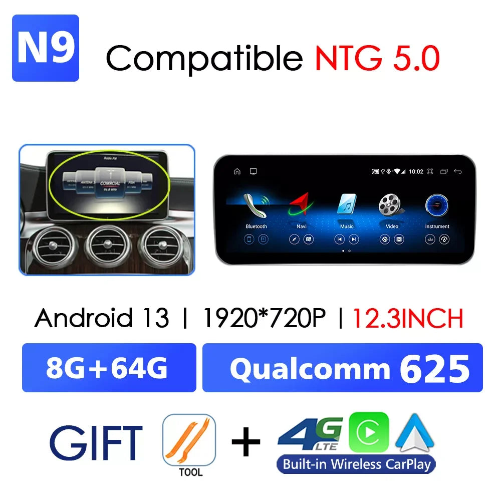 Android 14 Wireless CarPlay For Mercedes Benz C Class W205 Screen Android Auto Multimedia Navigation GPS SWC DSP 4G WiFi