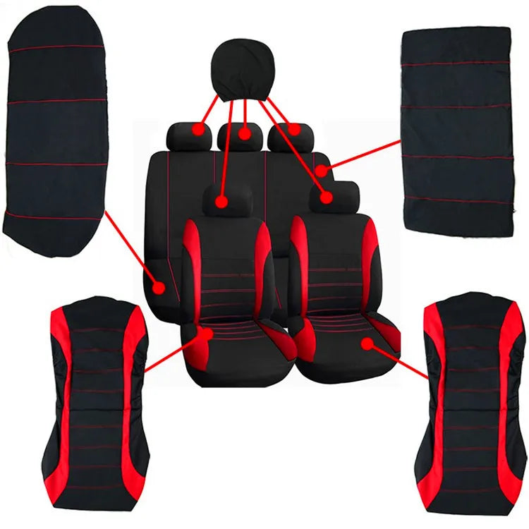 Auto Parts Car Seat Cover Polyester Fabric 2/4/9 Piece Set Four Season Universal Front/Rear Car Seat Cushion