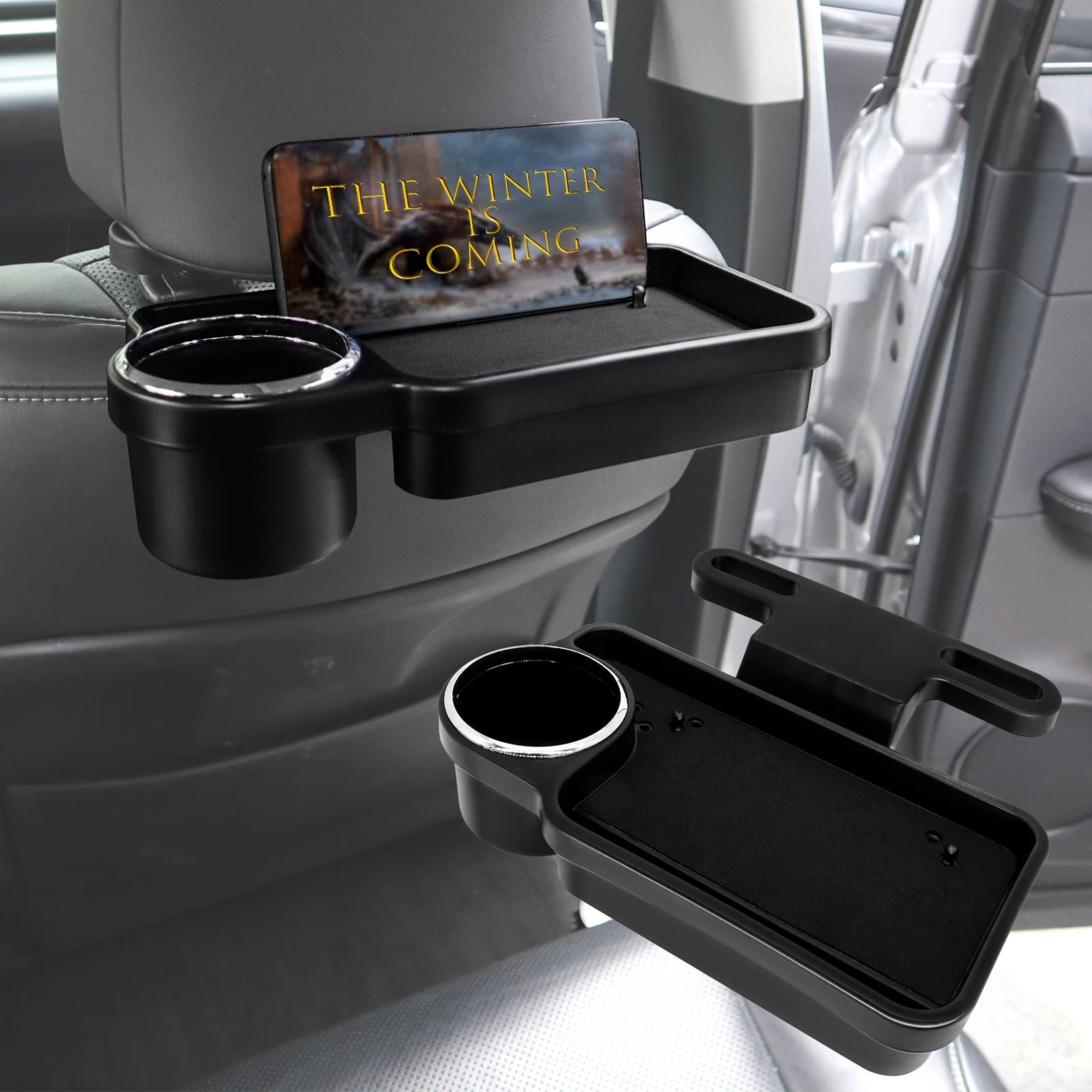 Car Seat Back Organizer Storage Tidy Foldable Table Tray Cup Holder Phone Mount Stand Food Drink Desk Travel Auto Accessories