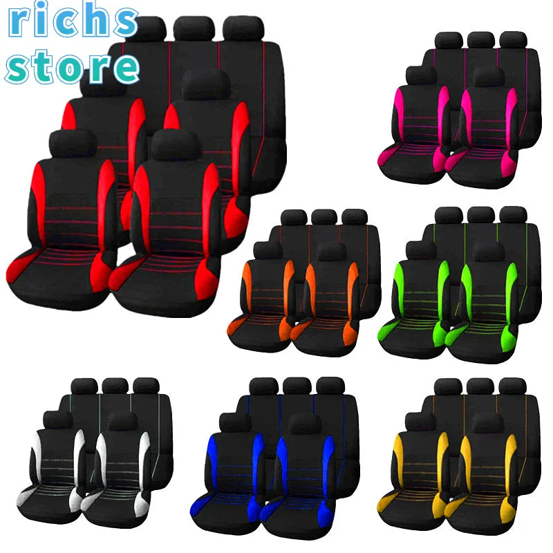 Auto Parts Car Seat Cover Polyester Fabric 2/4/9 Piece Set Four Season Universal Front/Rear Car Seat Cushion