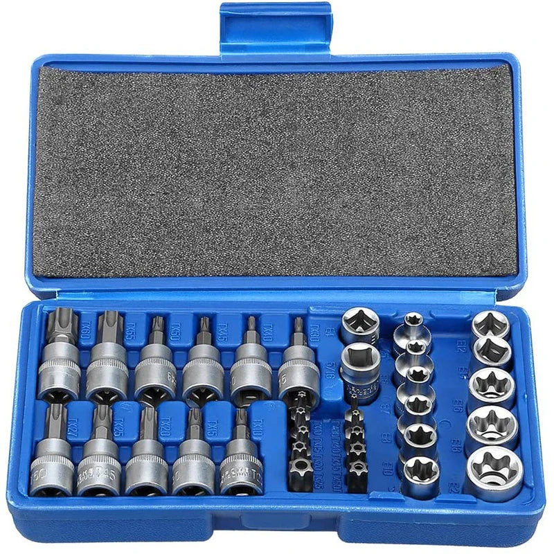 High-quality 34Pcs Torx Star Sockets & Bit Set Male / Female E-Security Bits Drive Handheld Tool Torque Star Socket