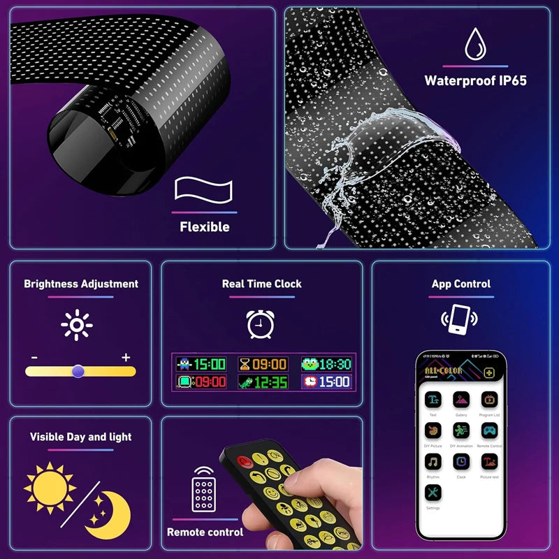 Dynamic Devil Eyes Light for Cars Truck Windshield Programmable LED Display Flexible Soft Screen Bluetooth APP Remote Control