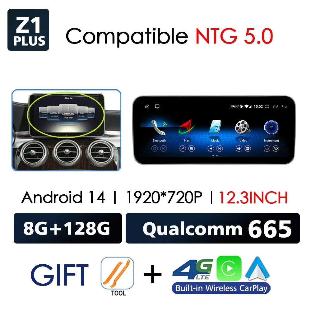 Android 14 Wireless CarPlay For Mercedes Benz C Class W205 Screen Android Auto Multimedia Navigation GPS SWC DSP 4G WiFi