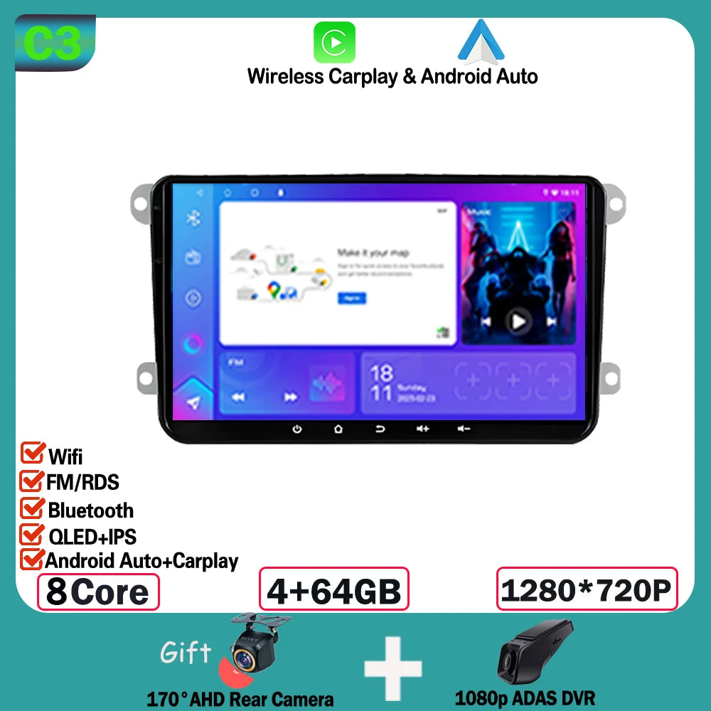 Android 15 car radio For Volkswagen VW CC Passat B7 Polo Golf 5 6 Jetta mk5 mk6 Video Player GPS wireless carplay Head Unit WIFI