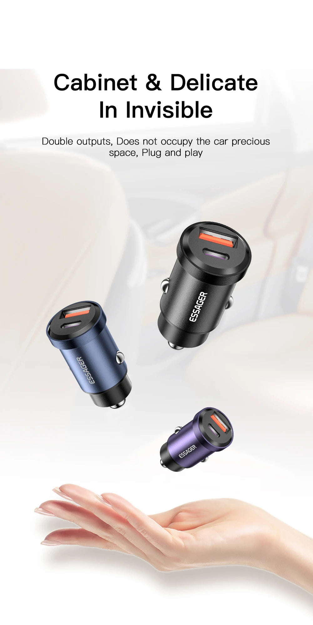 Essager 30W USB Car Charger Quick Charge4.0 QC PD 3.0 SCP 5A USB Type C Car Fast Charging For iPhone 14 13 Huawei Samsung Xiaomi