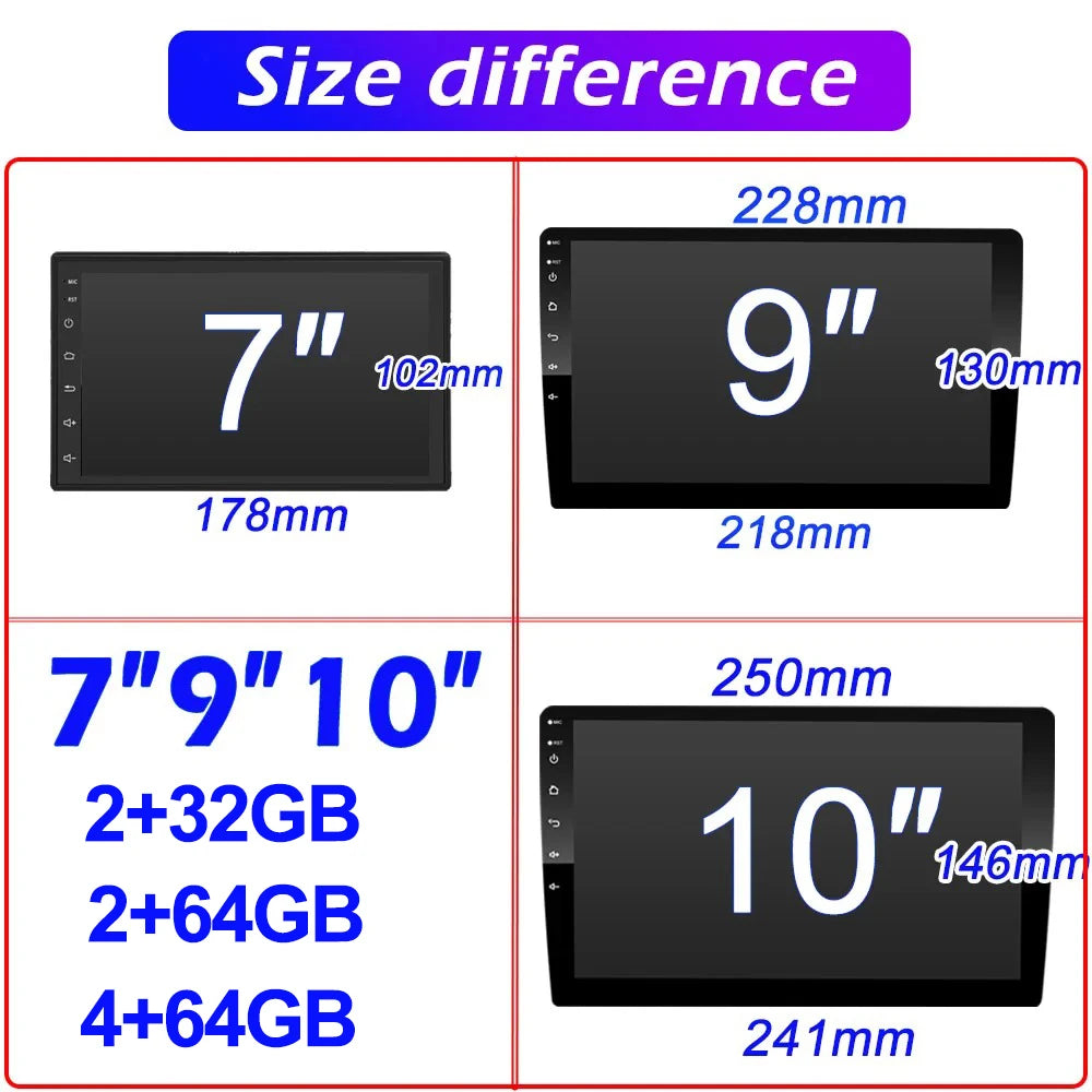 Universal 7/9/10 inch Android 13 Car Radio 64G Autoradio android 2 Din car radio GPS BT Central Multimedia Smart car systems