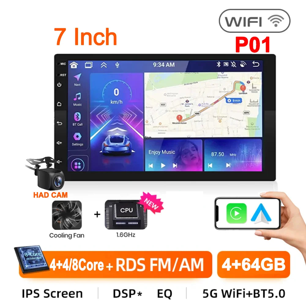 7/9/10inch 2 Din Car Audio Android 13 4/8Core Android auto Carplay 64G Automotive Multimedia Player BT Car intelligent Systems