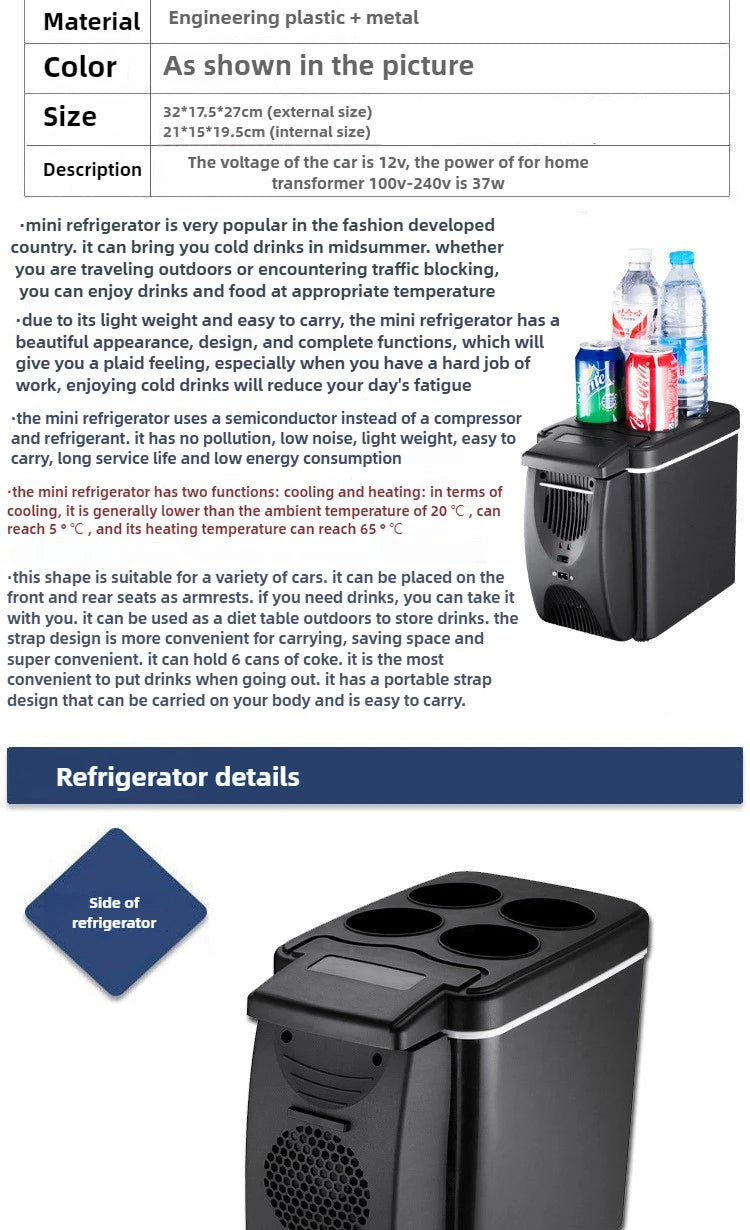 6L Portable Compact Mini Fridge 12V Car Refrigerator Freezer for Camping Traveling Electric Cool Box Summer Outdoor Fridge