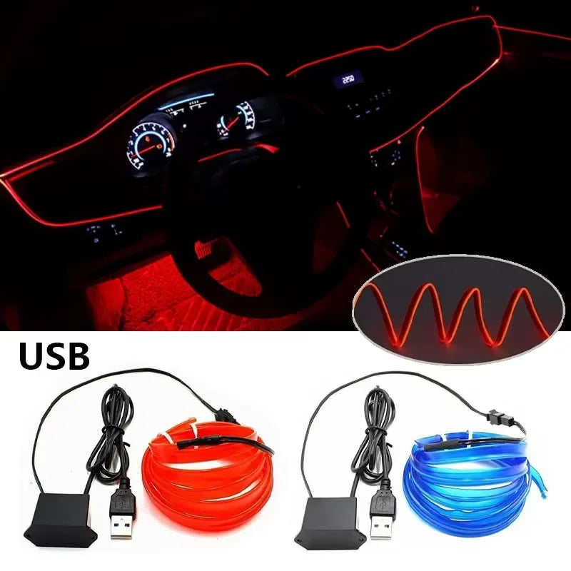 1/2/3/4/5M Car Led lampe décorative câblage bande néon flexible USB Interior lighting of the vehicle，Diode d'ambiance de fête