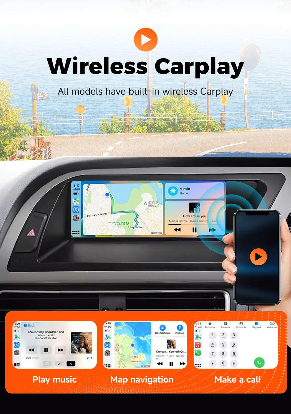 wireless carplay Android auto bluetooth car stereo radio for audi a4 b8 a5 S4 Multimedia Player Navigation GPS touch screen RHD
