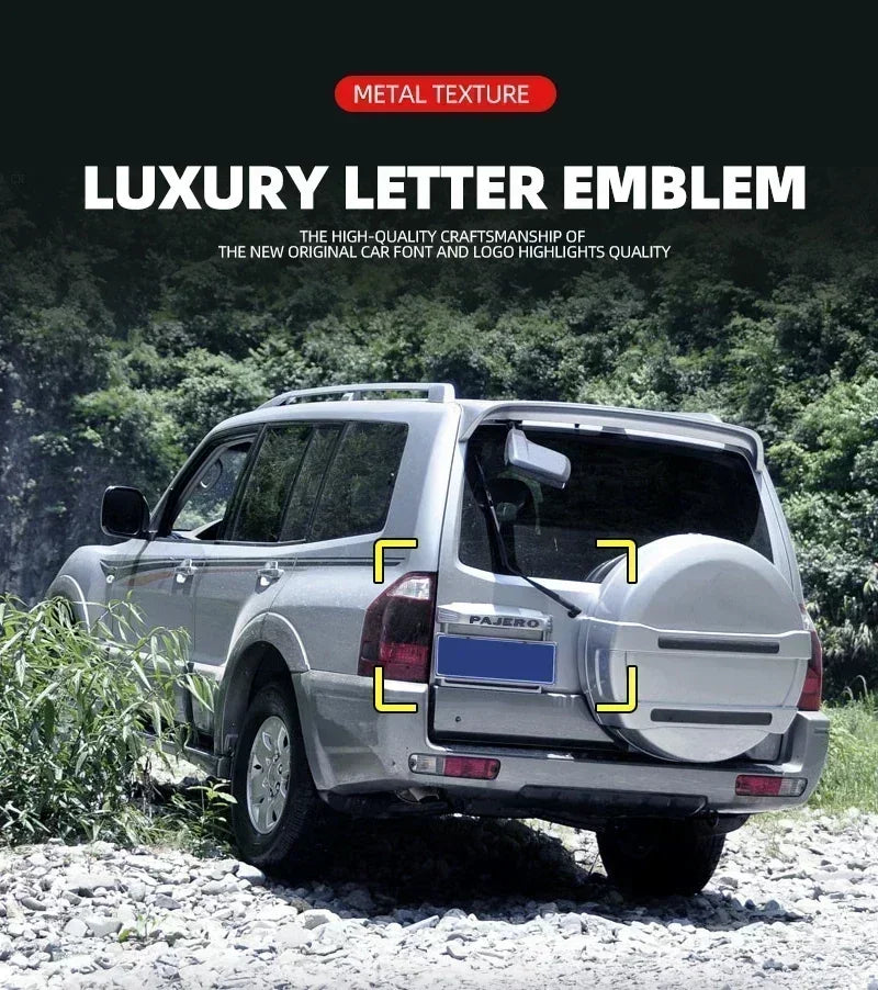 1PCS Metal logo Letter For Pajero Mitsubishi 3D Emblem Car Rear Trunk Decals Front Hood Lettering Badge Auto Accessories Styling