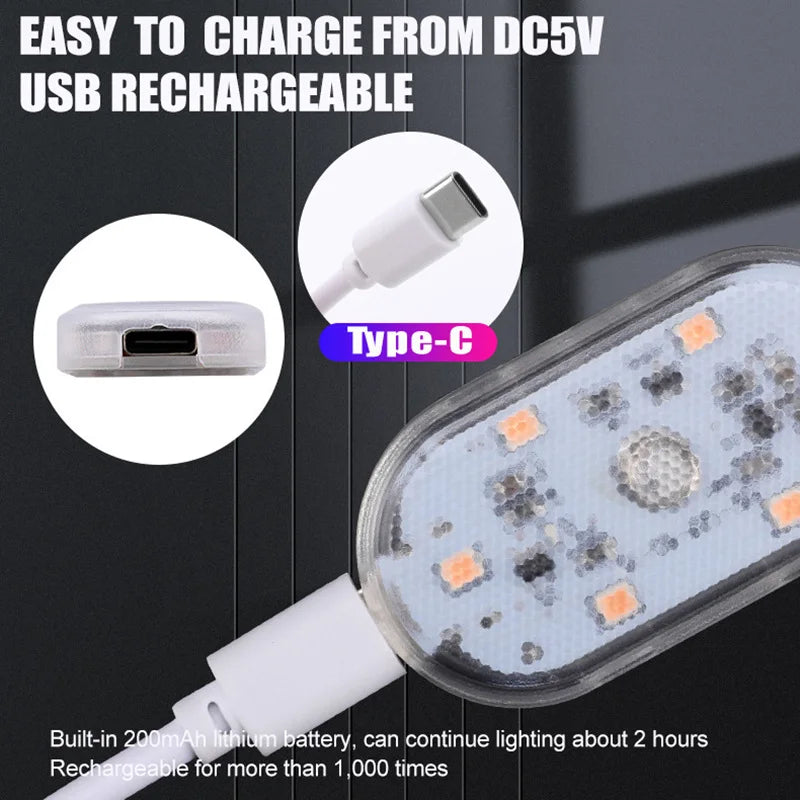 Car Interior Ambient Light USB Rechargeable Cabinet Light Room Decor RGB Lights Atmosphere LED Lamp Magnet Wireless Light