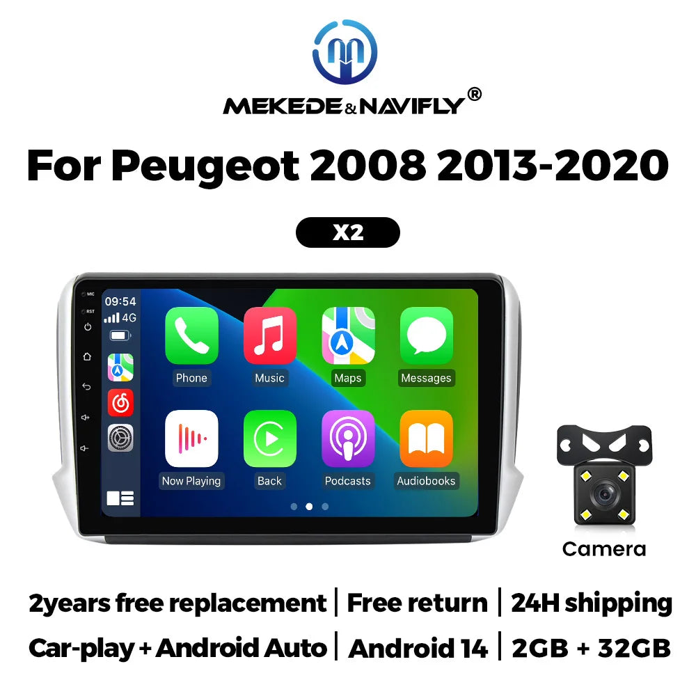 Android 14 Car Radio 2GB+32GB Wireless Carplay AUTO For Peugeot 208 2008 2013 2014 - 2020 Navigation GPS Multimedia Video Player