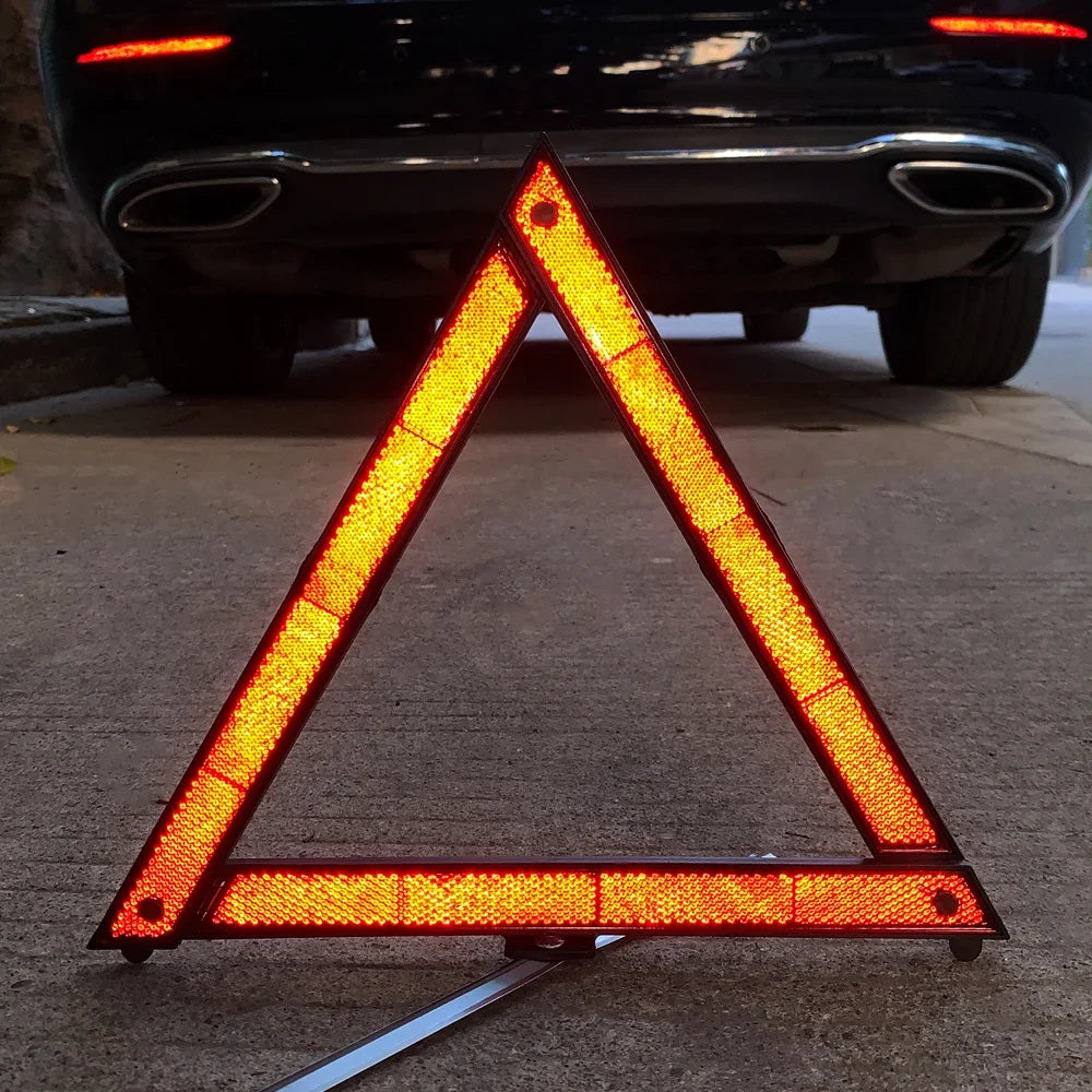 Car Triangle Reflective Tripod Emergency Breakdown Warning Reflective Sticker Safety Hazard Foldable Stop Sign Car Accessories